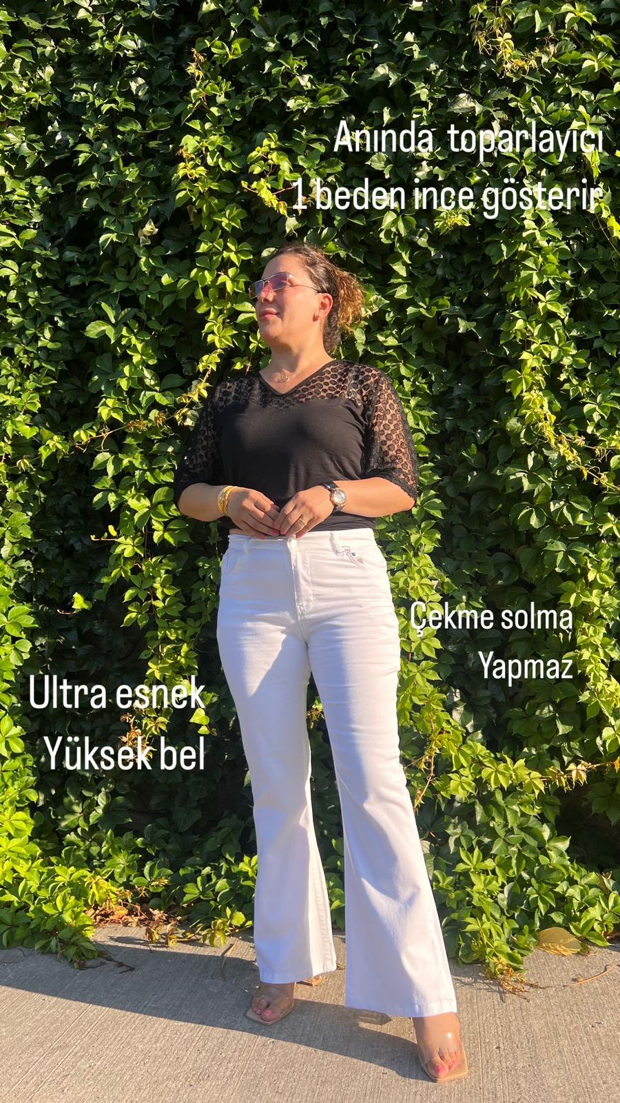 Büyük Beden Yüksek Bel Esnek İspanyol Paça Pantolon