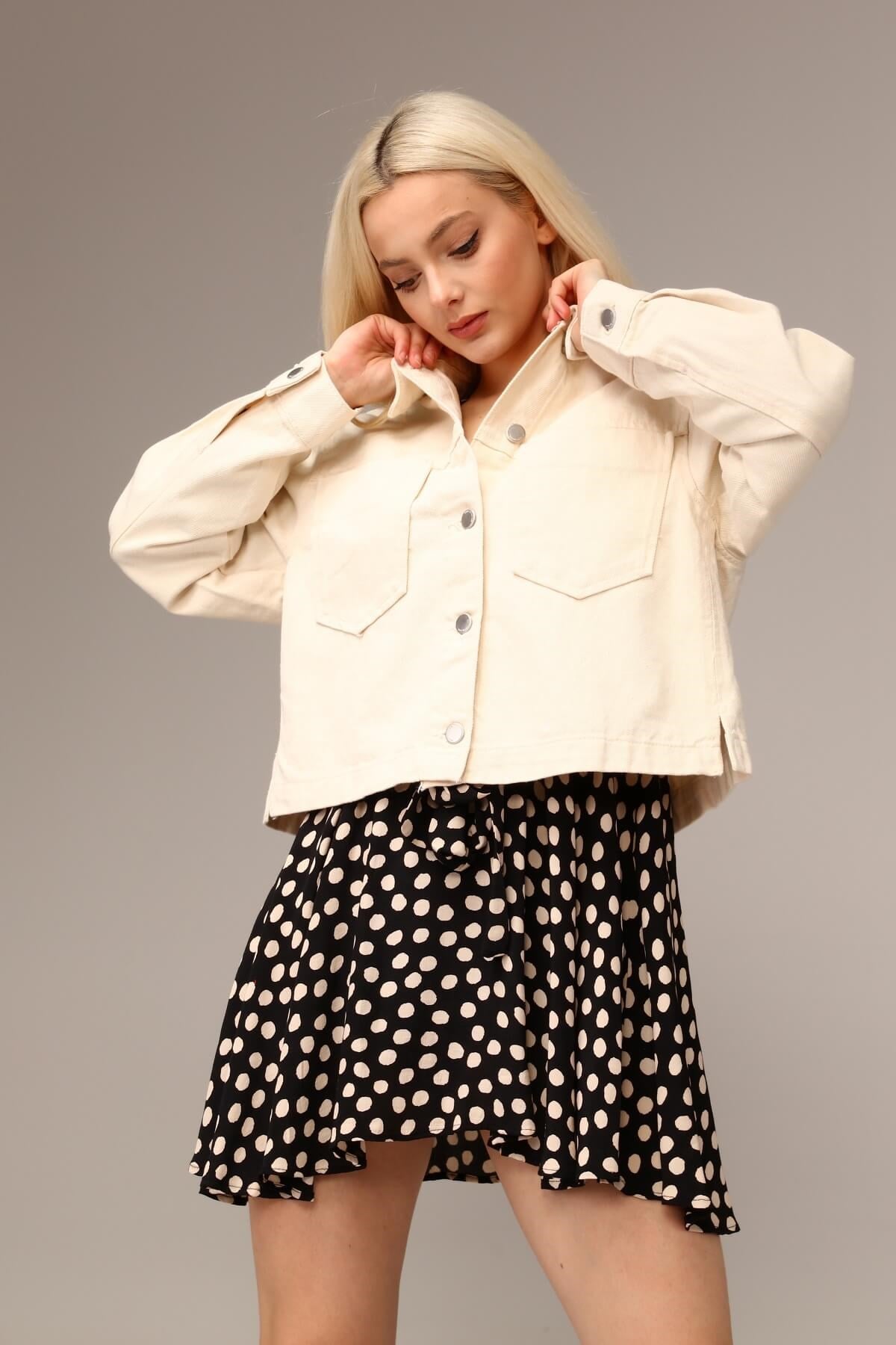 Crop Cepli Denim Ceket 