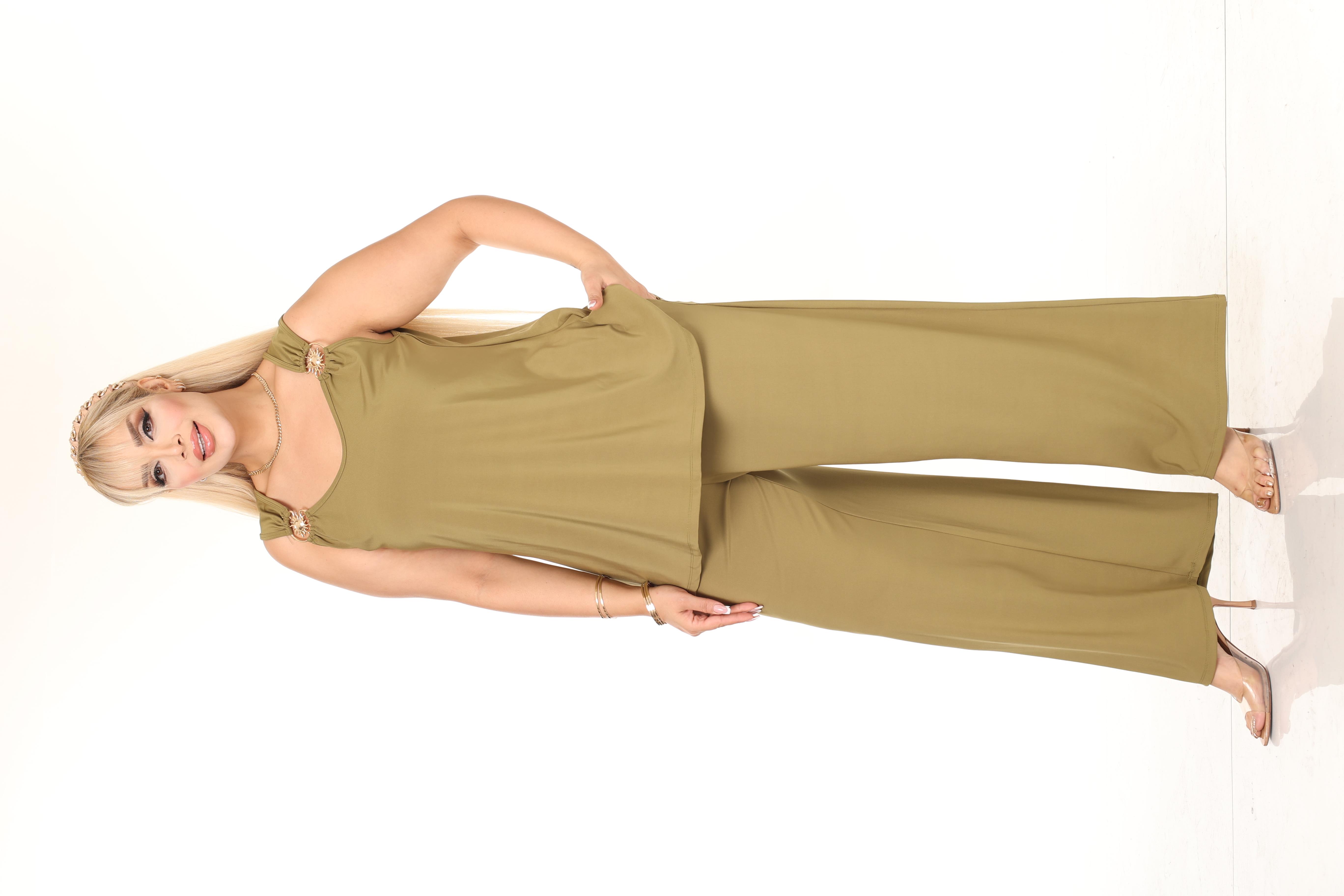 Güneş Detaylı Pantolon & Bluz Örme Büyük Beden Takım