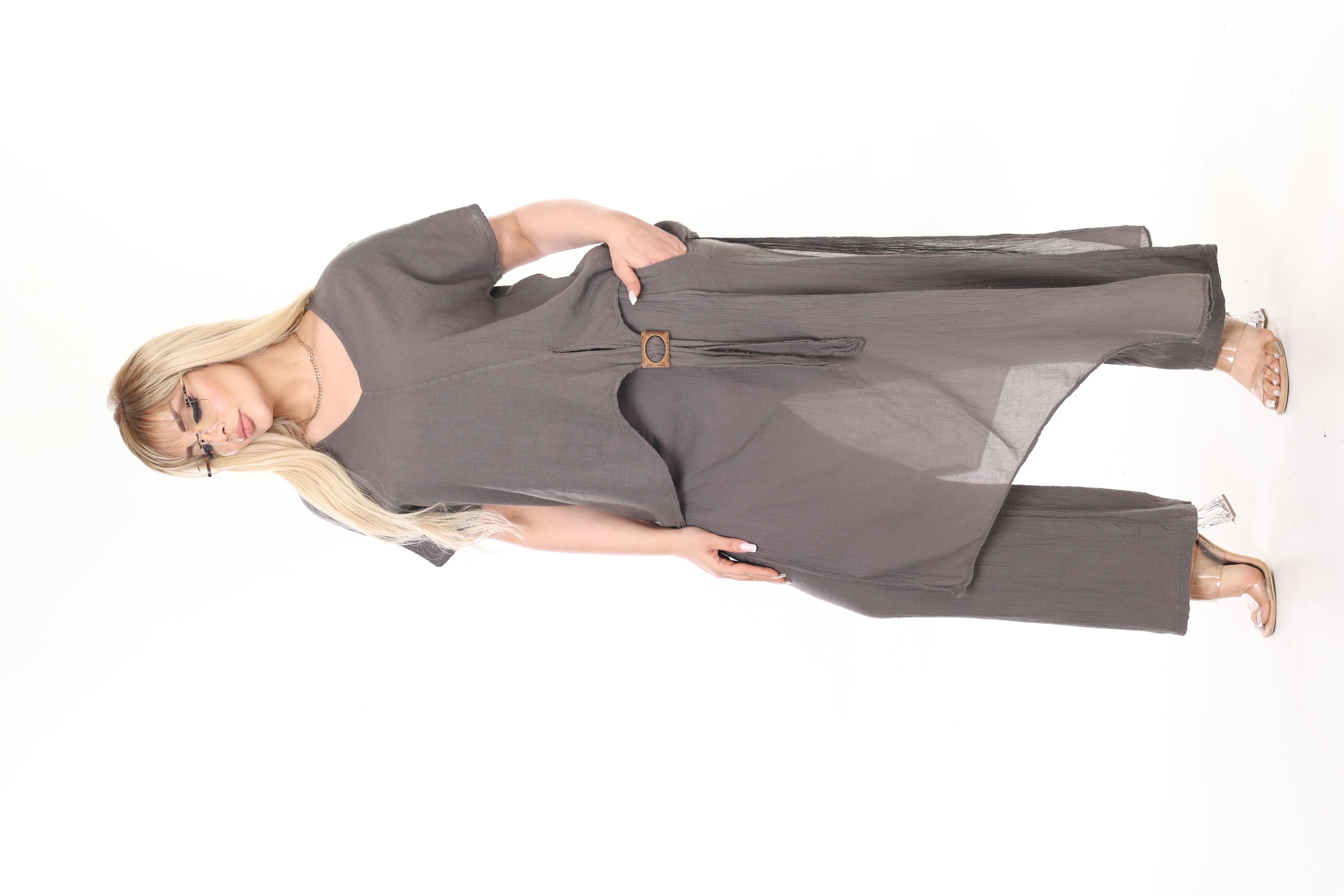 İtalyan Keten Bluz & Pantolon Büyük Beden Takım