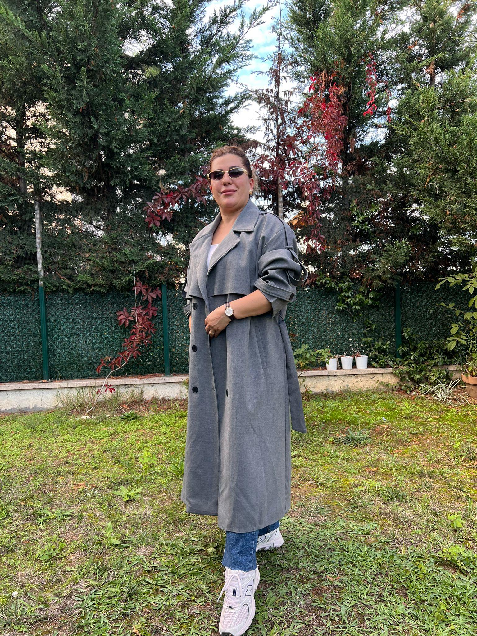 Oversize Astarlı Büyük Beden Trençkot | Mjora Butik