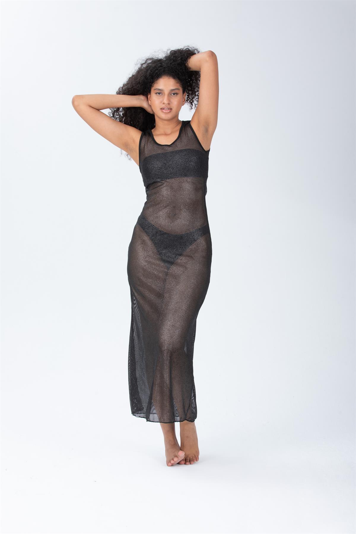 Parlak Görünümlü File Elbise