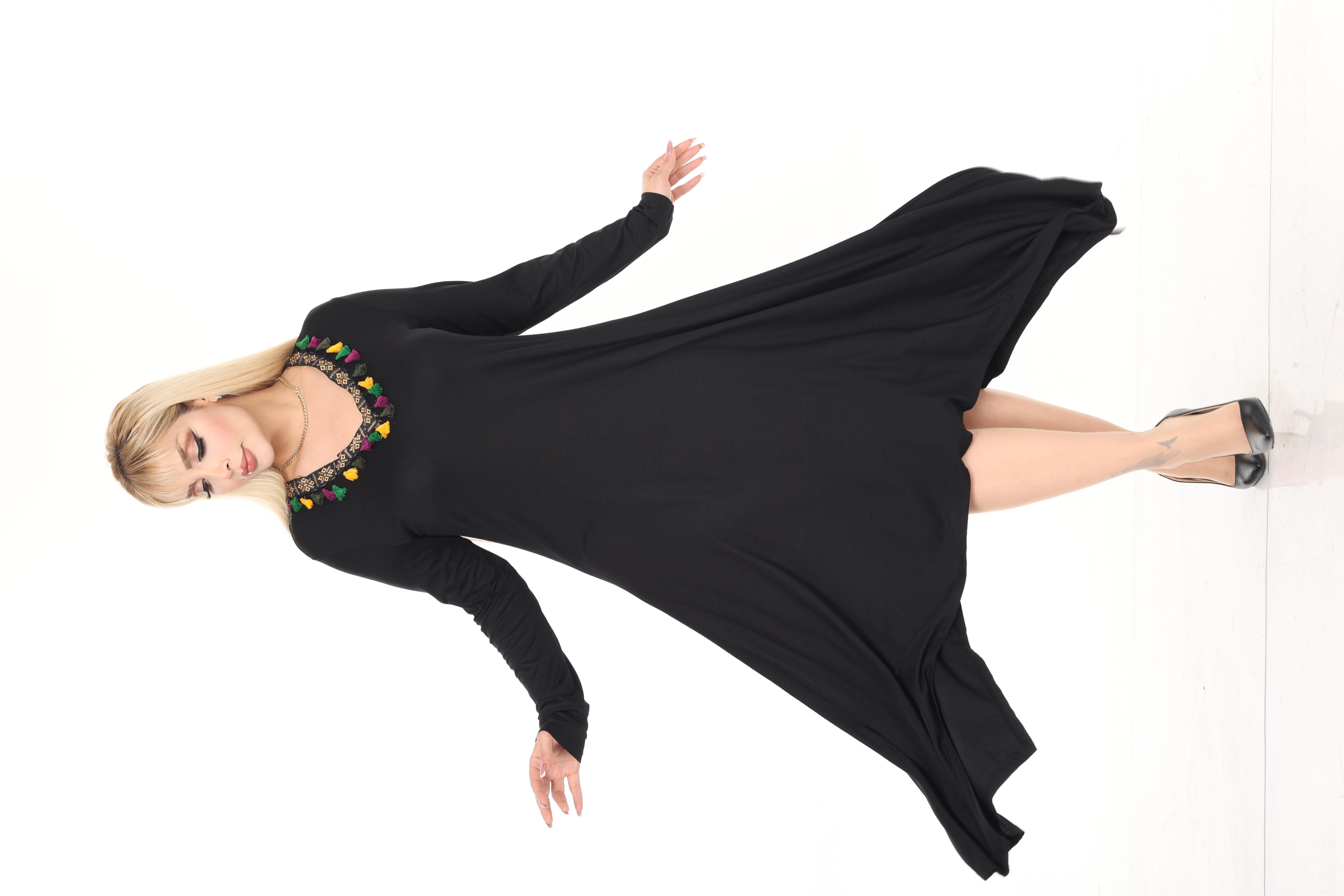 V Yaka Şeritli Asimetrik Viskon Örme Elbise