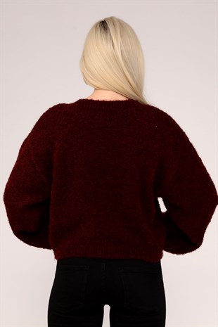 Bordo Balon Kol Crop Kazak 