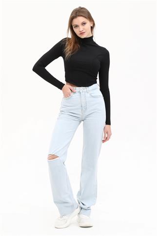 Distressed Straıght Fit Yüksel Bel Jeans Pantolon