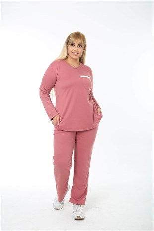 Pembe Şeritli Büyükbeden Eşofman Takımı