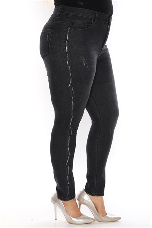 Skinny fit jean zincir saçaklı yüksek bel pantolon