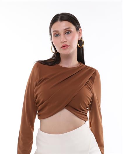 Zara Model Uzun Kollu Drapeli Crop Bluz