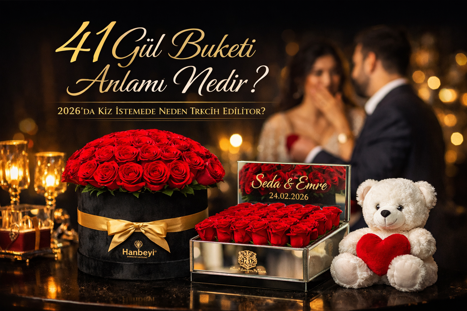 41 gül buketi kız isteme çiçeği premium kırmızı gül kadife kutu hanbeyi avcılar çiçekçi aynı gün teslim