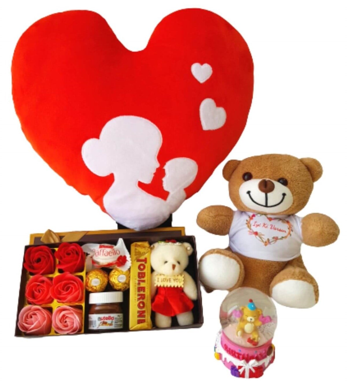 Hanbeyi Anne Bebek Kalp Yastık Gül Kutusu Ferrero Çikolata İyiki Varsın Ayıcık Kar Küresi Yeni Doğan Hediye Seti;Yeni Doğan Hediye Seti