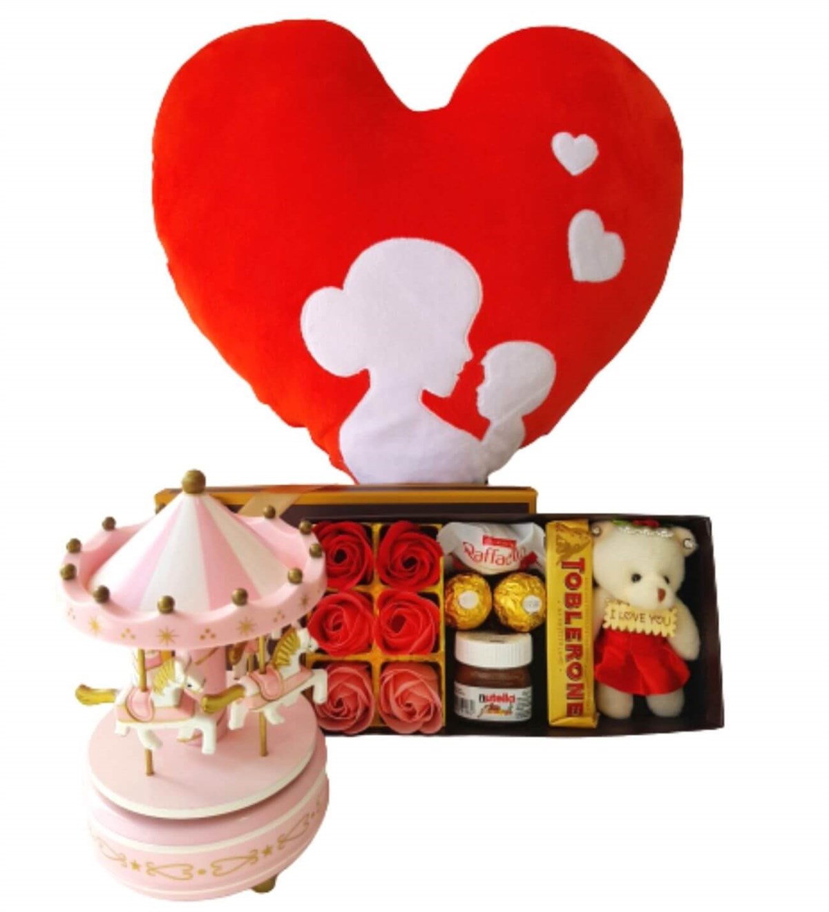 Hanbeyi Anne Bebek Kalp Yastık Gül Kutusu Ferrero Çikolata Pembe Atlı Karınca Hediye Seti Yeni Doğan Hediye Seti;Yeni Doğan Hediye Seti