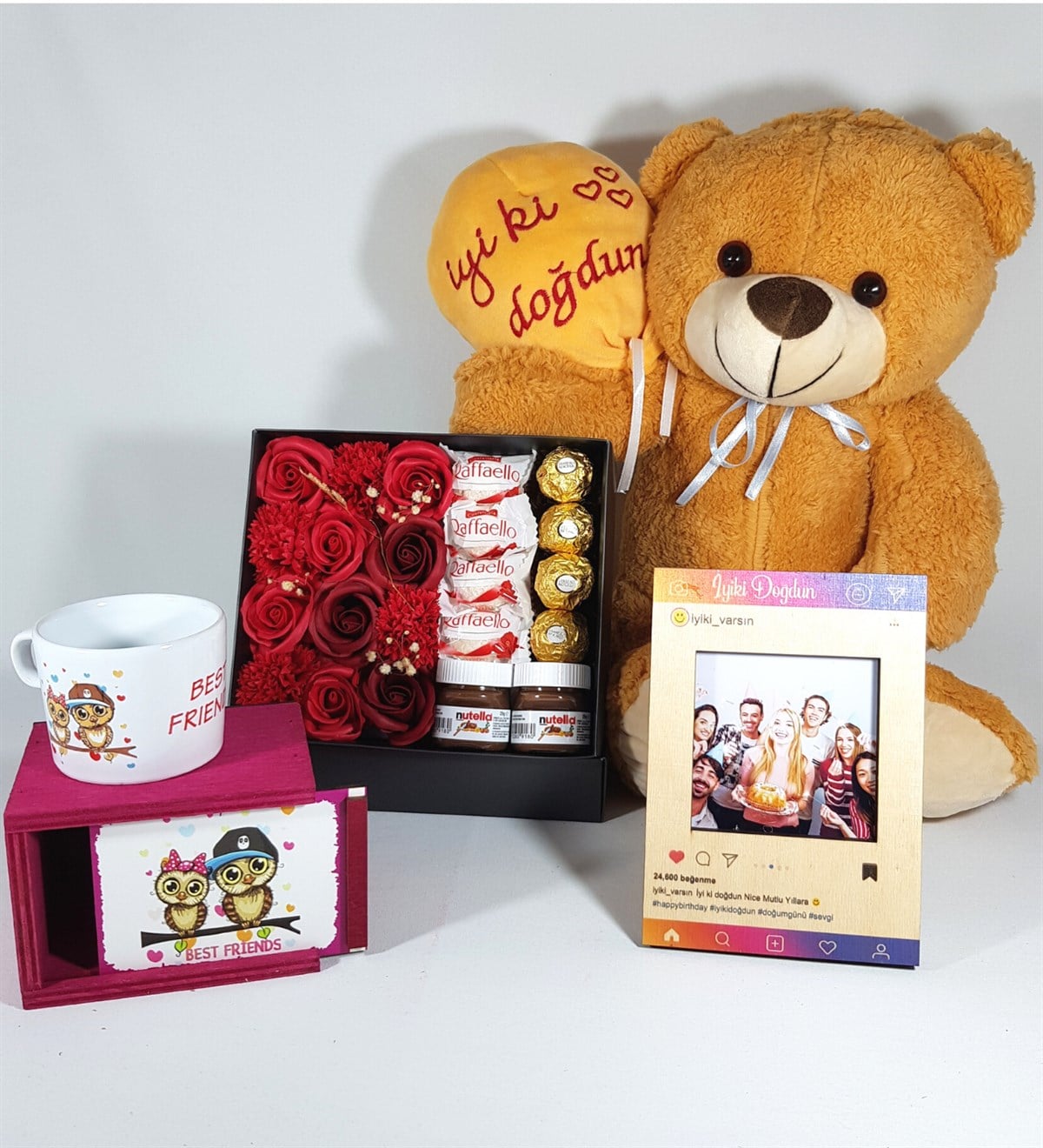 Kişiye Özel İyi Kİ Doğdun İnstagram Çerçeve Fotoğraflı Best Friends Kupa Ferrero Çikolata Hediye Setleri