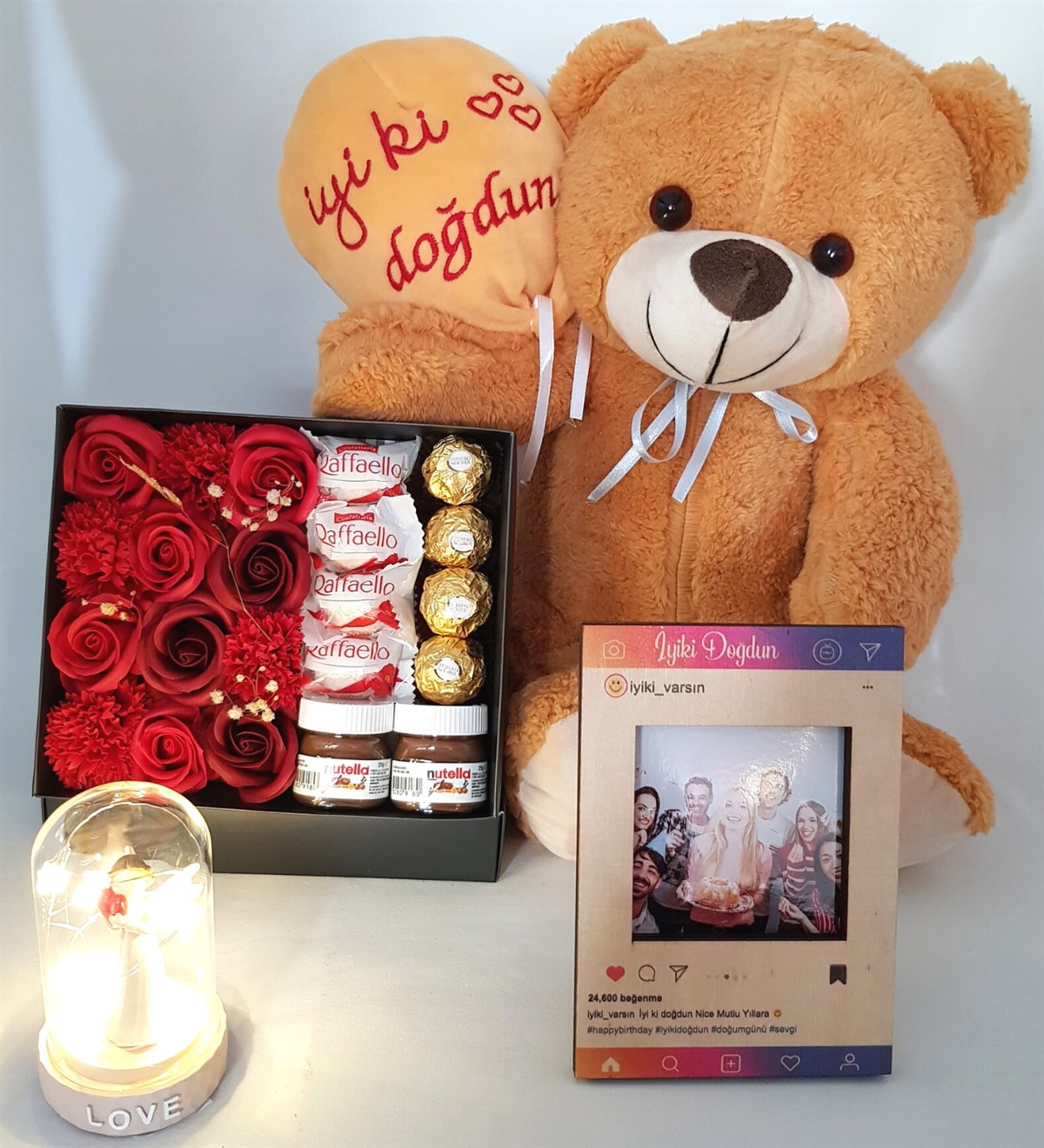 Doğum Günü Hediyesi Kişiye Özel İnstagram Çerçeve Şans Meleği Fanus Ferrero Çikolata Hediye Setleri