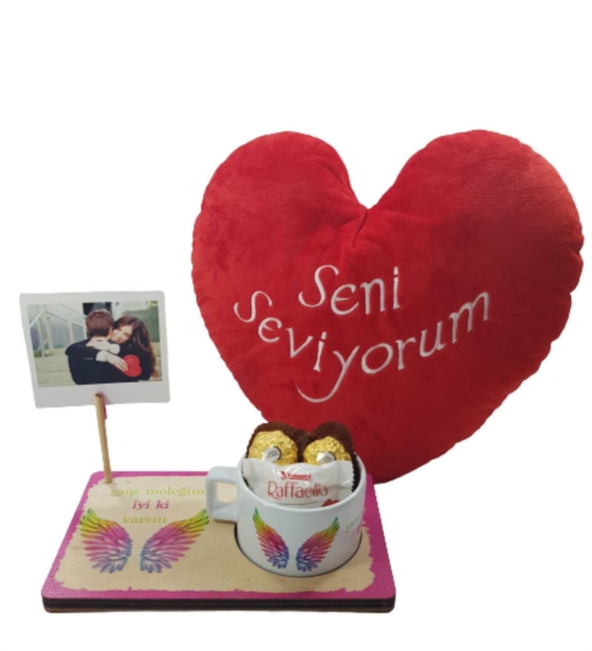 Seni Seviyorum Kalp Yastık Şans Meleğim Kupalı Notluk Hediye Seti Hediye Setleri