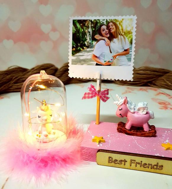 Fotoğraflı Best Friends Unicon Notluk Ve Işıklı Fanus Arkadaşa Hediye Seti KİŞİYE ÖZEL HEDİYE