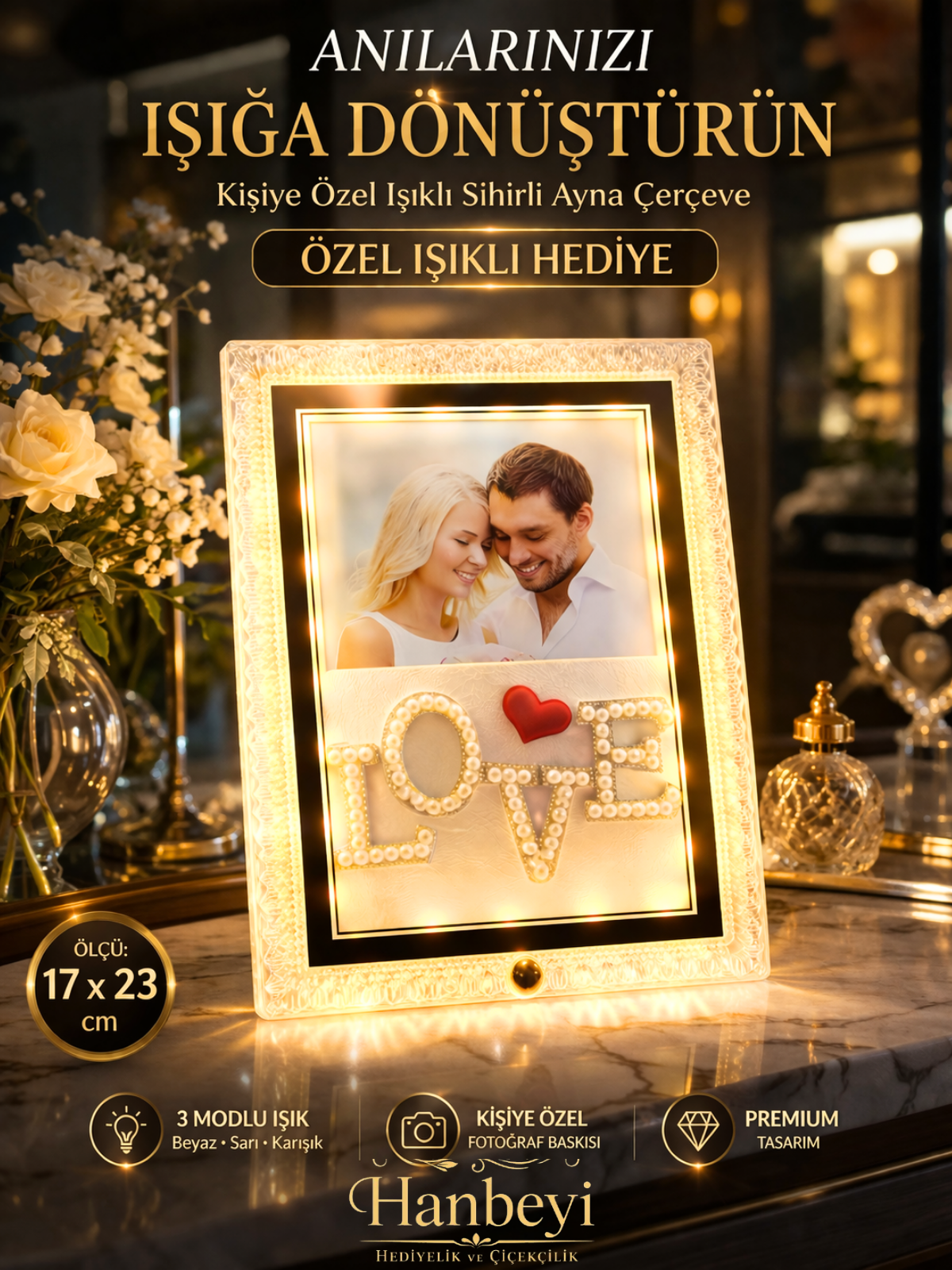 Kişiye Özel Sihirli Ayna Işıklı Fotoğraf Çerçevesi 17x23 cm KİŞİYE ÖZEL HEDİYE SETLERİ