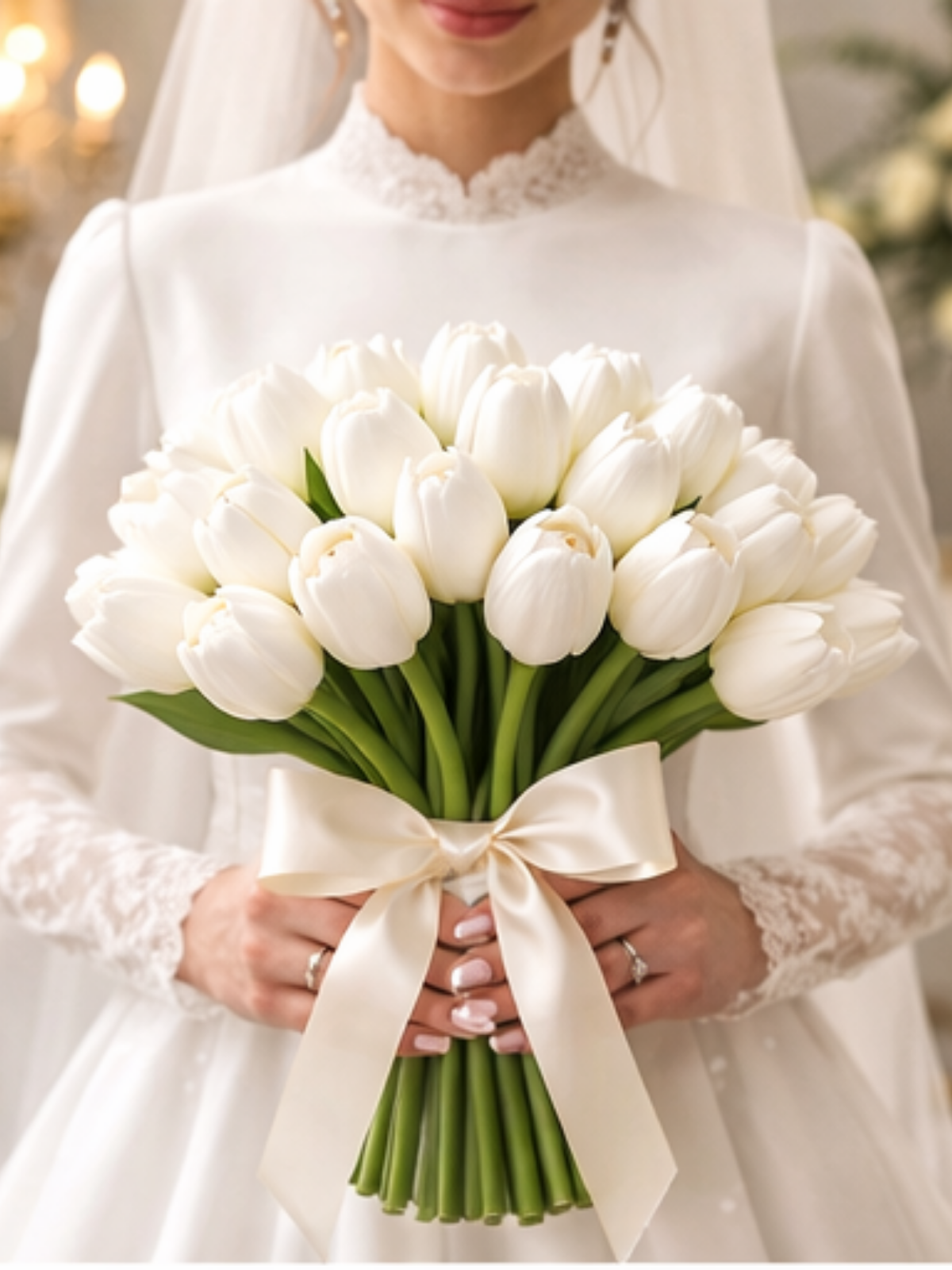 Minimal Beyaz Lale Gelin El Buketi – Premium Tulip Collection | Hanbeyi Gelin El Buketi