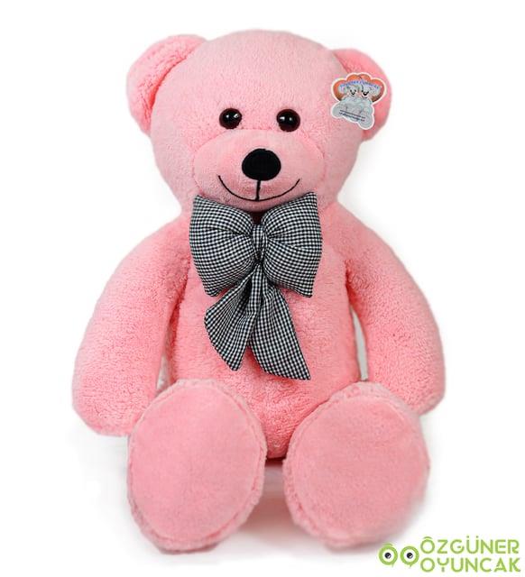 Papyonlu Pembe Sevimli Büyük Ayıcık 80 Cm (%100 Yerli) PELÜŞ AYICIK