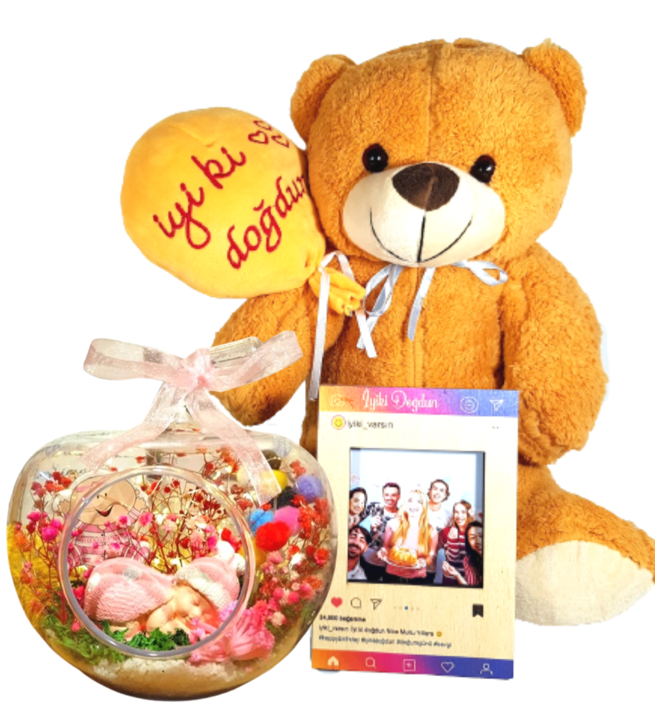 Kız Bebek Hediyesi. Kişiye Özel İyiki Doğdun Ayıcık İnstagram Çerçeve Hediye Seti  BEBEK HEDİYESİ