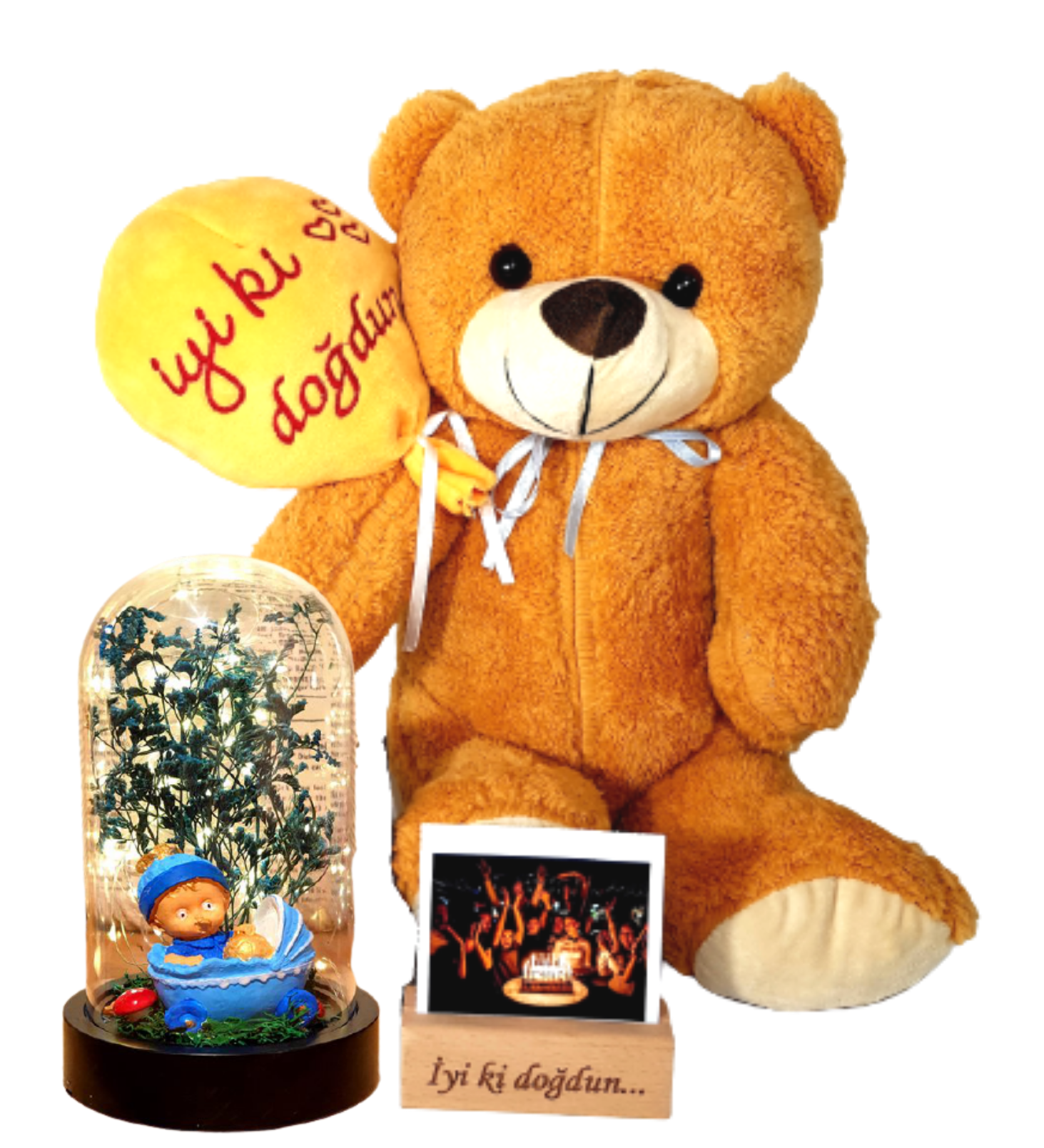 Erkek Bebek Hediyesi. Kişiye Özel İyiki Doğdun Ayıcık Ters Fanus Hediye Seti BEBEK HEDİYESİ