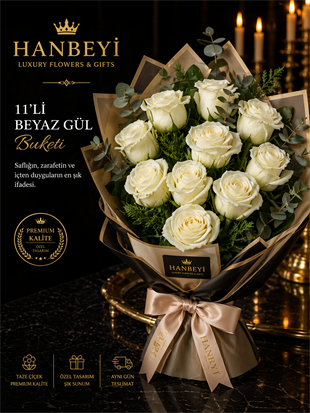 11'li Beyaz Gül Buketi | Hanbeyi Premium Avcılar Çiçekçi