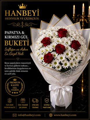 2 Bağ Papatya & 5 Kırmızı Gül Buketi | Premium Aşk Koleksiyonu Avcılar Çiçekçi