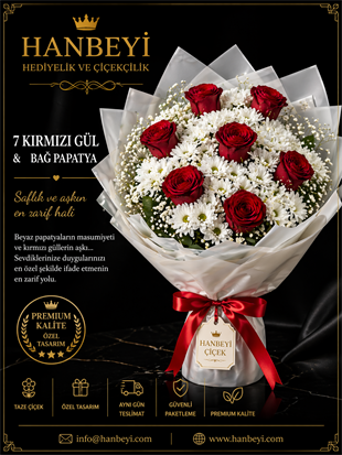 2 Bağ Papatya & 7 Kırmızı Gül Buketi | Premium Aşk Koleksiyonu Avcılar Çiçekçi