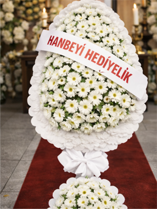 2 Katlı  Beyaz Gerbera Çelenk – Açılış, Düğün, Kutlama & Cenaze Çelengi | Hanbeyi KIZ İSTEME BUKETİ