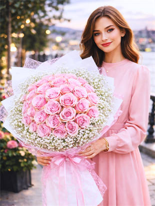 41 Pembe Gül Buketi – Hanbeyi Premium Aşk Koleksiyonu - Kız İsteme Buketim 41 Gül Buketi