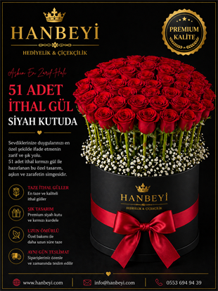 51 Adet İthal Gül Siyah Kutuda | Premium Luxury Collection Avcılar Çiçekçi