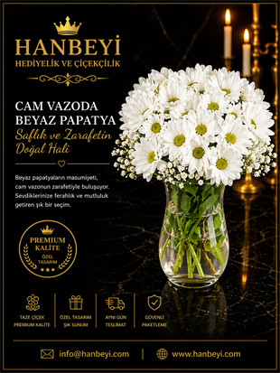 Cam Vazoda Beyaz Papatya | Premium Zarafet Koleksiyonu Avcılar Çiçekçi