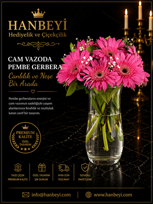 Cam Vazoda Pembe Gerbera | Premium Neşe Koleksiyonu Avcılar Çiçekçi