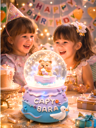 Capy Bara Kar Küresi – Işıklı Müzikli Püskürtmeli Kar Küresi DOĞUM GÜNÜ HEDİYESİ