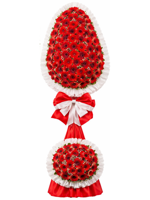 Gerbera Çelenk 2 Katlı Kırmızı – Açılış, Düğün, Kutlama & Cenaze Çelengi | Hanbeyi KIZ İSTEME BUKETİ