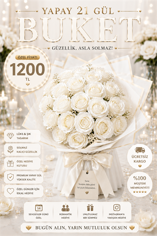 Hanbeyi Premium Yapay 21 Beyaz Gül Buketi Yapay Gül Koleksiyonu