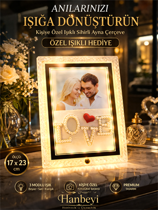 Kişiye Özel Sihirli Ayna Işıklı Fotoğraf Çerçevesi 17x23 cm KİŞİYE ÖZEL HEDİYE SETLERİ