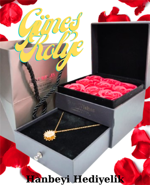 Hediye Gül Kutusunda Güneş Kolye Sevgiliye Hediye Seti HEDİYE SETLERİ