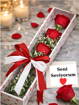 Kutuda 3 Kırmızı Gül – Romantik Seni Seviyorum Gül Kutusu | Hanbeyi KIZ İSTEME BUKETİ