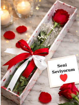 Kutuda Tek Kırmızı Gül – Seni Seviyorum Hediye Gülü | Hanbeyi KIZ İSTEME BUKETİ