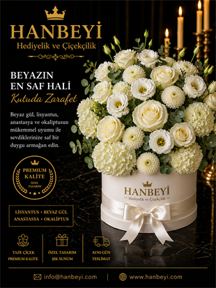 Kutuda Zarafet | Beyaz Gül, Lisyantus ve Anastasya Aranjmanı Avcılar Çiçekçi