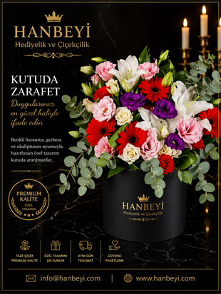 Kutuda Zarafet | Renkli Lisyantus, Gerbera ve Lilyum Aranjmanı Avcılar Çiçekçi