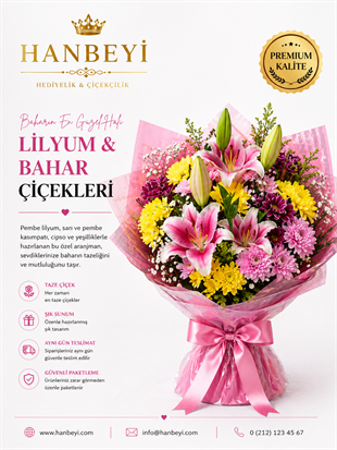 Lilyum & Bahar Çiçekleri Buketi | Premium Pembe Tasarım Avcılar Çiçekçi