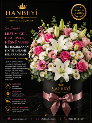 Lilyum Gül Okaliptus Hüsnü Yusuf Premium Kutu Aranjmanı Avcılar Çiçekçi