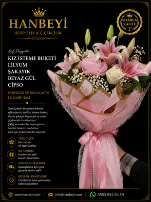 Lilyum Şakayık Beyaz Gül Kız İsteme Buketi ÇİÇEK ÇEŞİTLERİ