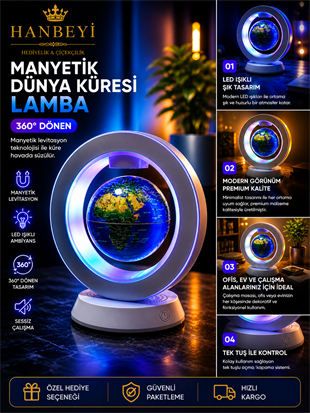 Manyetik Levitasyonlu Dünya Küresi Lamba – 360° Dönen LED Premium Masa Lambası ÇOK SATANLAR