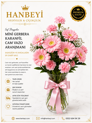 Mini Gerbera Karanfil Cam Vazo Aranjmanı Avcılar Çiçekçi