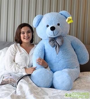 160 cm Papyonlu Büyük Peluş Ayıcık Mavi - Sevimli ve Yumuşacık Hediye PELÜŞ AYICIK
