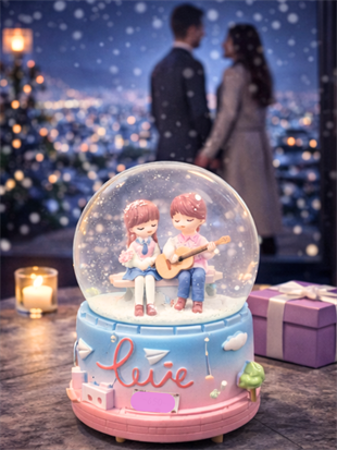 Romantik Aşk Kar Küresi – Sevgili Çifti Love Temalı Müzikli Işıklı Kar Küresi DOĞUM GÜNÜ HEDİYESİ