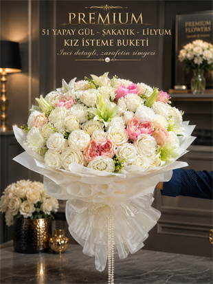 Şakayık ve Lilyum Kız İsteme Buketi – Yapay Premium İsteme Çiçeği | Hanbeyi 41 Gül Buketi