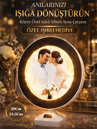 Sihirli Ayna Kişiye Özel Yuvarlak LED Fotoğraf Çerçevesi - Anılarınızı Işıkla Yansıtın! SEVGİLİYE HEDİYE KİŞİYE ÖZEL